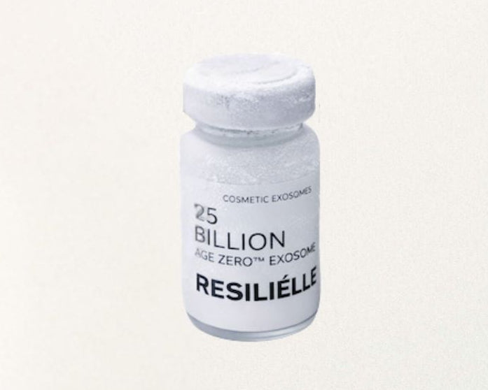 Bottle of Resilience exosomest on a white background